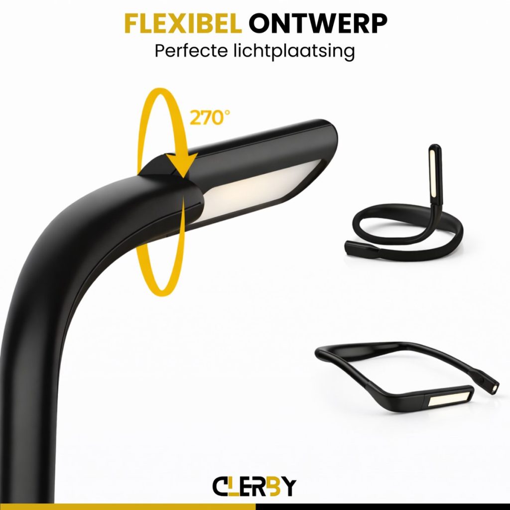 Zwarte flexibele nek lamp, 270 graden draaibaar.
