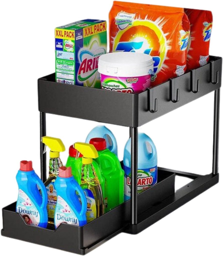 Gootsteenkast Organizer - Gootsteenkast Organiser - Keukenkast Organizer - Gootsteenrek - Badkamer Organizer - Kast Organizer - Keukenrek - Badkamer Organizer - Aanrecht Organizer - Zwart