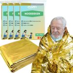 Set van 4 Clerby noodddekens, 160 x 210 cm. Goud/zilver. Houdt 95% lichaamswarmte vast. Water & winddicht.