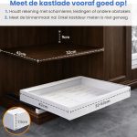 Afmetingen van de Clerby schuiflade: 42cm breed, 32-52cm diep, 7.5cm hoog