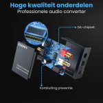 Interieur van de Clerby audioconverter, met een focus op de 192 kHz DA-chipset en kortsluiting preventie.