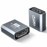Twee zilverkleurige HDMI-adapters met gegroefde zijkanten en 'CLERBY' logo, op een witte achtergrond.