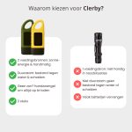 Vergelijking tussen de Clerby zaklamp (groen en geel) en een andere zaklamp.
