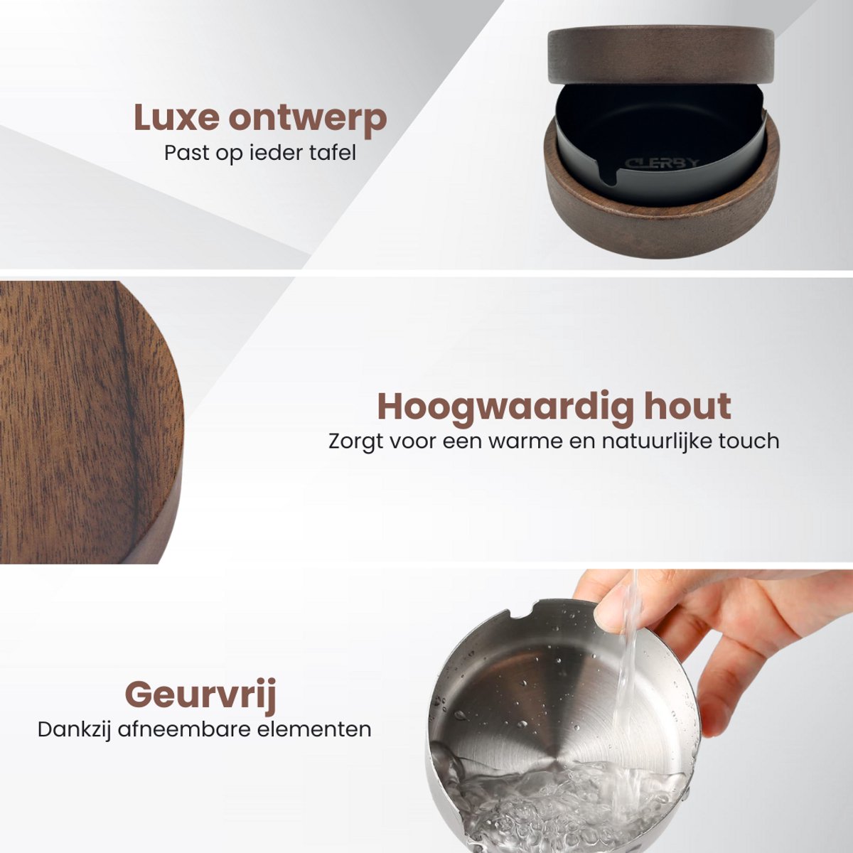 Houten asbak met deksel, hoogwaardig hout voor een warme touch.