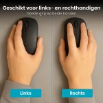 Linkerhand en rechterhand gebruiken een zwarte Clerby muis, die geschikt is voor beide.