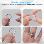 Vier afbeeldingen die de stappen tonen om een ringverkleiner te bevestigen.