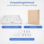 Inhoud van de verpakking: verstelbare schuiflade, verpakking, nano plakstrips (3x) en schroeven (7x)
