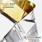 Gouden kant absorbeert lichaamswarmte, zilveren kant reflecteert deze. Gemaakt van reflecterend materiaal.