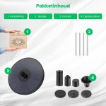Pakketinhoud: doos, metalen buisjes, zonnepaneelfontein en vier opzetstukken.